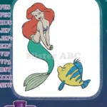 Ariel Little Mermaid and Flounder fish character embroidery designs - Instant Download