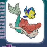 Cheerful Disney Little Mermaid Ariel and Flounder embroidery designs - Instant Download