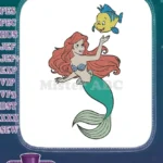 Ariel Mermaid and Flounder Fish Cute Cartoon Embroidery Designs - Instant Download