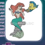 Ariel Flounder Disney Little Mermaid surprised with book embroidery designs - Instant Download
