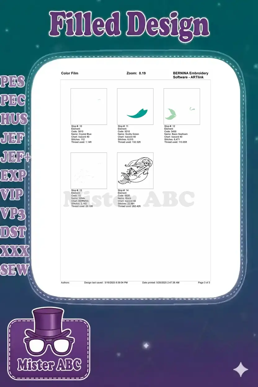 Part two of the embroidery color film, detailing the final five stitching steps including the outline.