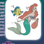 Enchanting Ariel Little Mermaid and Flounder fish embroidery designs - Instant Download