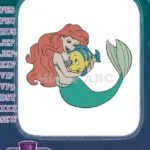 Ariel the Little Mermaid hugging Flounder fish embroidery designs - Instant Download