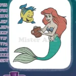 Little Mermaid Ariel and Flounder with jug embroidery designs - Instant Download