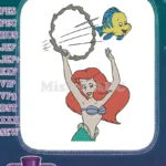 Fun Little Mermaid Ariel Flounder hoop jumping cartoon embroidery designs - Instant Download