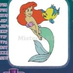 Red-haired Ariel Mermaid Princess and Flounder fish embroidery designs - Instant Download