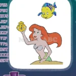 Little Mermaid Ariel Holding Treasure Bag Flounder Embroidery Designs - Instant Download