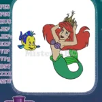 Little Mermaid Ariel and Flounder cartoon character embroidery designs - Instant Download