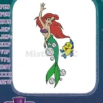 Ariel mermaid and Flounder fish underwater cartoon embroidery designs - Instant Download