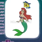 Ariel Little Mermaid and Flounder fish embroidery designs - Instant Download