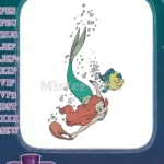 Disney Little Mermaid Ariel and Flounder swimming ocean embroidery designs - Instant Download