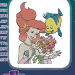 Ariel and Flounder with Flower Bouquet Disney Embroidery Designs - Instant Download