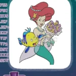 Ariel and Flounder with Flowers Happy Cartoon Embroidery Designs - Instant Download