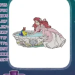 Little Mermaid Ariel Flounder Well Scene Embroidery Designs - Instant Download