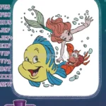 Ariel Flounder Sebastian swimming underwater cartoon embroidery designs - Instant Download