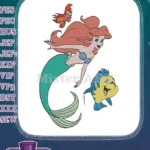 Cute Little Mermaid Ariel Sebastian Flounder cartoon embroidery designs - Instant Download