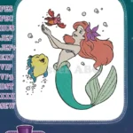 Playful Ariel mermaid Flounder Sebastian cartoon character embroidery designs - Instant Download