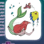 Ariel Flounder Sebastian under sea bubbles embroidery designs - Instant Download