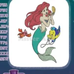 Ariel mermaid doing makeup with Sebastian and Flounder embroidery designs - Instant Download