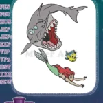Ariel Flounder and Shark scary deep sea embroidery designs - Instant Download