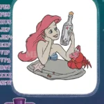 Ariel and Sebastian with message in a bottle embroidery designs - Instant Download