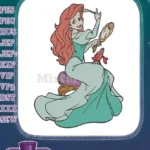 Ariel Little Mermaid brushing red hair with dinglehopper embroidery designs - Instant Download