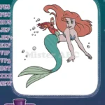 Smiling Ariel mermaid with Sebastian crab underwater embroidery designs - Instant Download