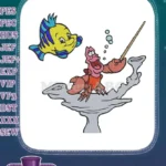 Lively Flounder and Sebastian Little Mermaid underwater embroidery designs - Instant Download