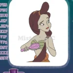 Cartoon mermaid princess brushing long brown hair embroidery designs - Instant Download
