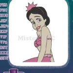 Sweet animated Princess Melody with pink crown embroidery designs - Instant Download