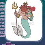 Disney King Triton and Ariel mermaid princess embroidery designs - Instant Download