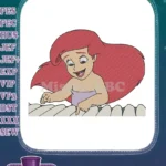 Happy young Ariel Little Mermaid red hair pointing curious embroidery designs - Instant Download