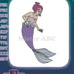 Distressed cartoon purple hair mermaid fantasy embroidery designs - Instant Download