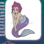 Sassy Pink Hair Mermaid Purple Tail Fantasy Embroidery Designs - Instant Download