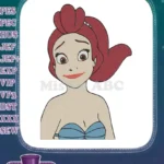 Cute red-haired mermaid princess cartoon embroidery designs - Instant Download