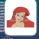 Smiling Red-Haired Ariel Little Mermaid Disney Embroidery Designs - Instant Download