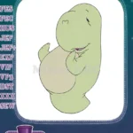 Cute green baby dinosaur thoughtful pose embroidery designs - Instant Download