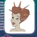 Cartoon Woman with Spiky Brown Hair Green Eyes Embroidery Designs - Instant Download