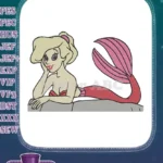 Adorable blonde mermaid with pink tail and top embroidery designs - Instant Download
