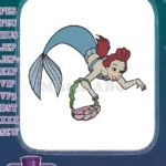 Cute red-haired mermaid holding Easter basket embroidery designs - Instant Download