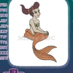 Cute Cartoon Mermaid Sitting Fantasy Ocean Embroidery Designs - Instant Download