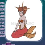 Whimsical Cartoon Mermaid with Coral Crown Embroidery Designs - Instant Download