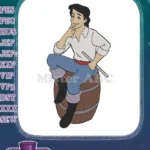 Prince Eric sitting on barrel cartoon embroidery designs - Instant Download