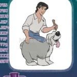Playful Prince Eric Riding Max Old English Sheepdog Embroidery Designs - Instant Download