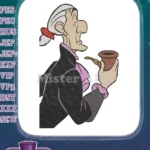 Whimsical Old Man White Hair Red Ribbon Pipe Embroidery Designs - Instant Download