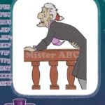 Elderly Gentleman Leaning on Railing Cartoon Embroidery Designs - Instant Download