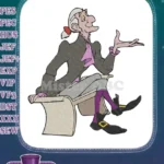 Sly Long-Nosed Cartoon Old Man Embroidery Designs with Red Ribbon - Instant Download