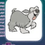 Happy Shaggy Grey and White Dog Cartoon Embroidery Designs - Instant Download