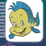 Cute Smiling Flounder Yellow Blue Fish Embroidery Designs - Instant Download