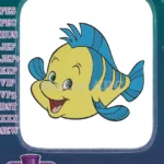Cute Flounder yellow blue cartoon fish embroidery designs - Instant Download